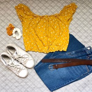Off-Shoulder Yellow Floral Top